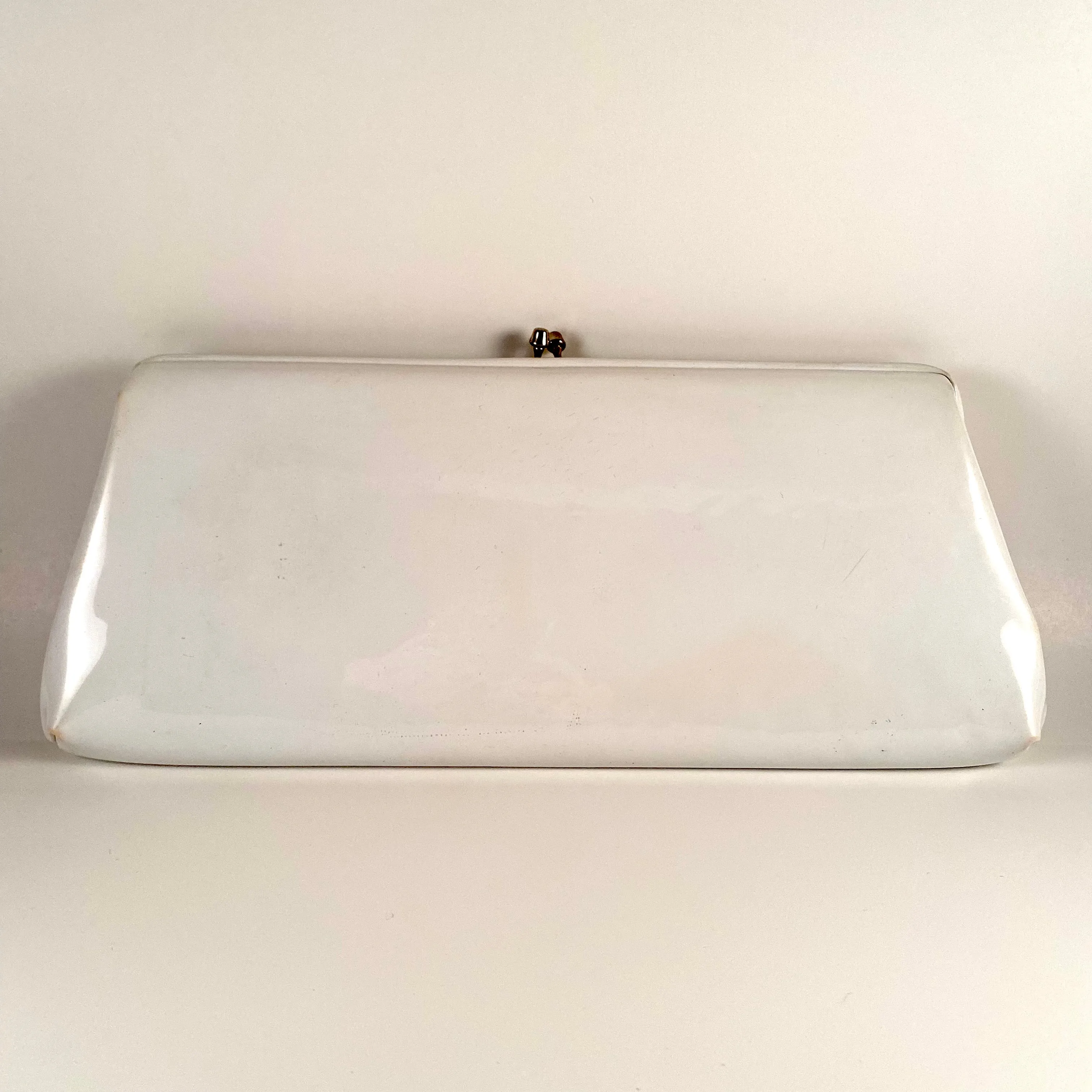 1960s HL White Patent Leather Clutch With Optional Handle