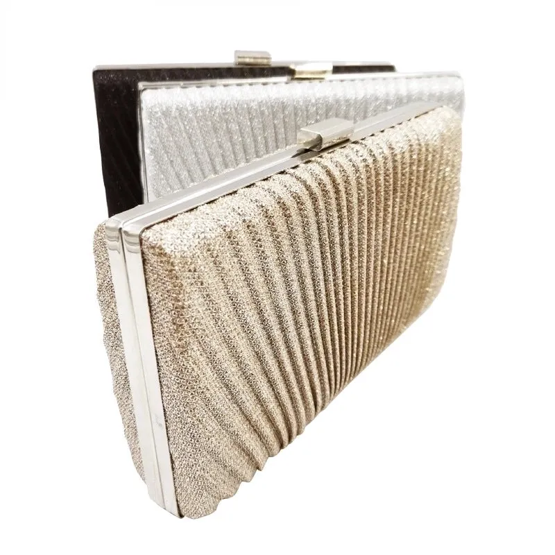 Black Gold Silver Pu Leather Solid Color Square Folds Clutch Evening Bag