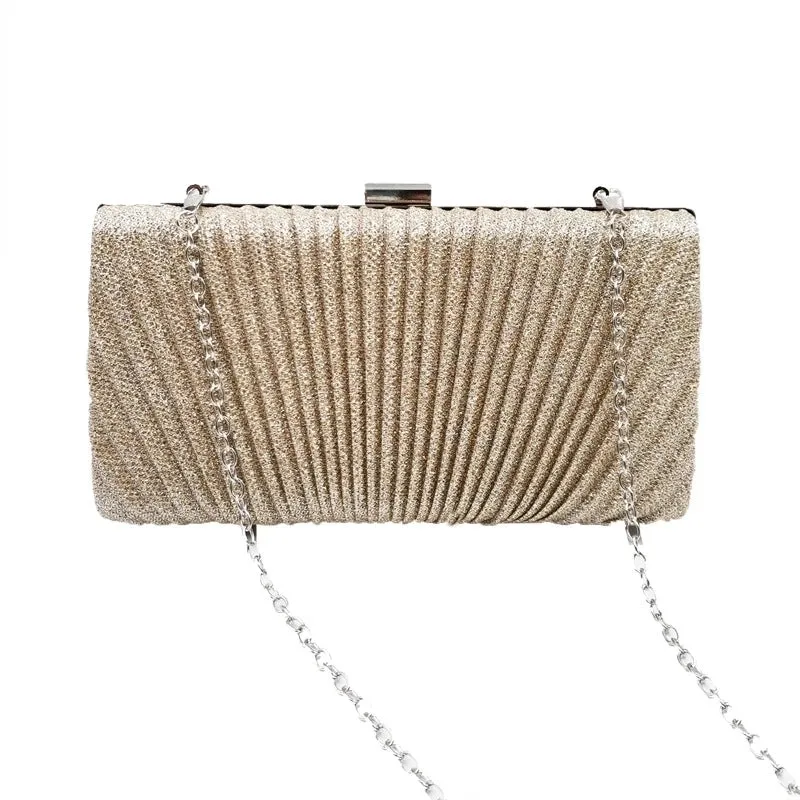 Black Gold Silver Pu Leather Solid Color Square Folds Clutch Evening Bag