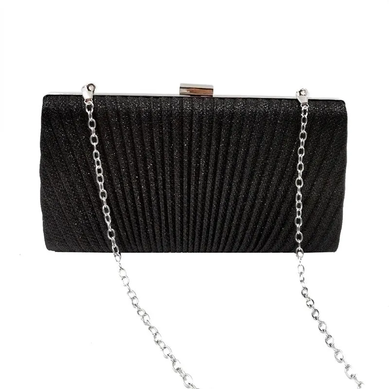 Black Gold Silver Pu Leather Solid Color Square Folds Clutch Evening Bag