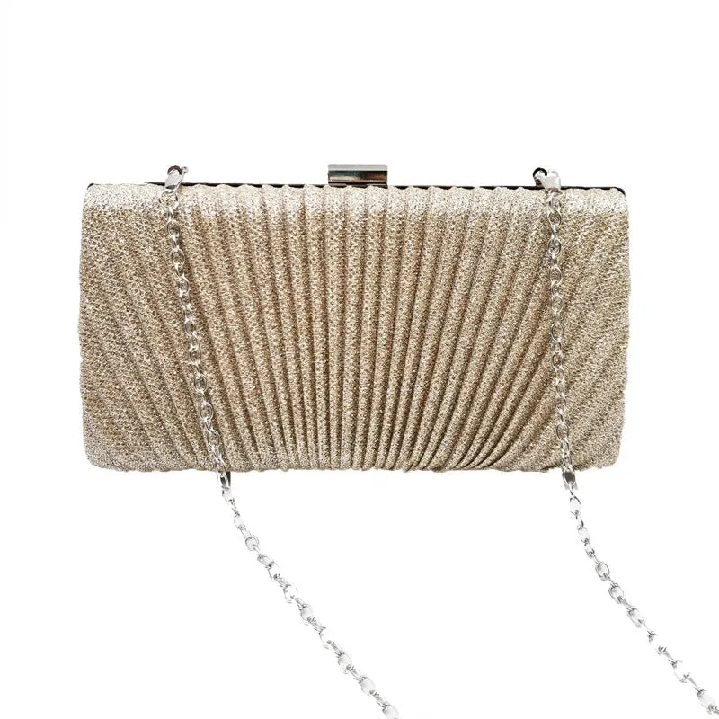 Black Gold Silver Pu Leather Solid Color Square Folds Clutch Evening Bag