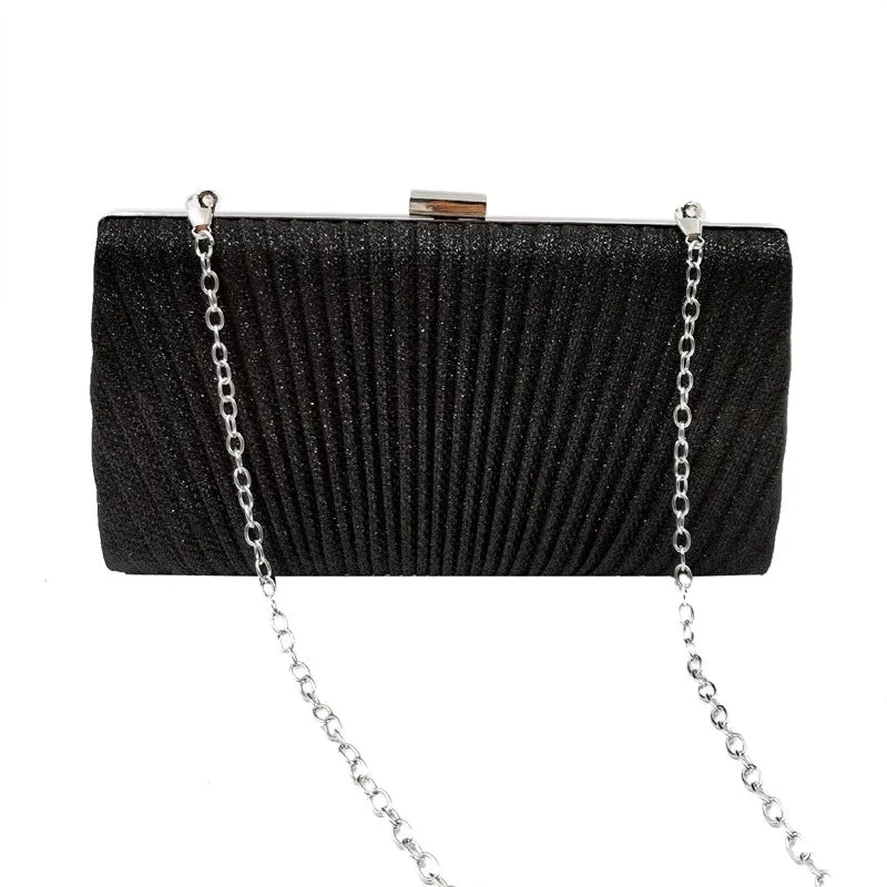 Black Gold Silver Pu Leather Solid Color Square Folds Clutch Evening Bag