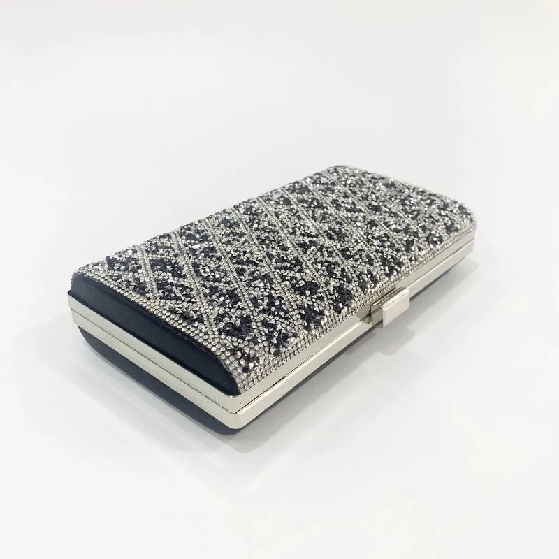 Black Gold Silver Pvc Stripe Rhinestone Square Evening Bags