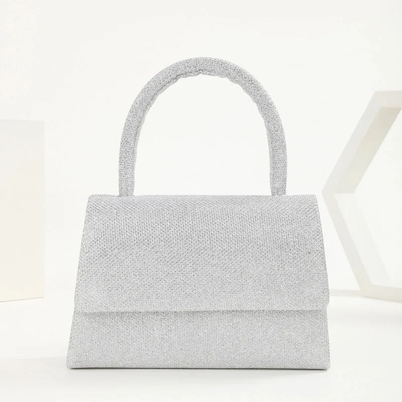Champagne Silver Polyester Solid Color Square Evening Bags