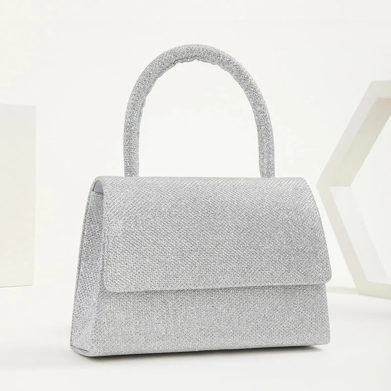 Champagne Silver Polyester Solid Color Square Evening Bags