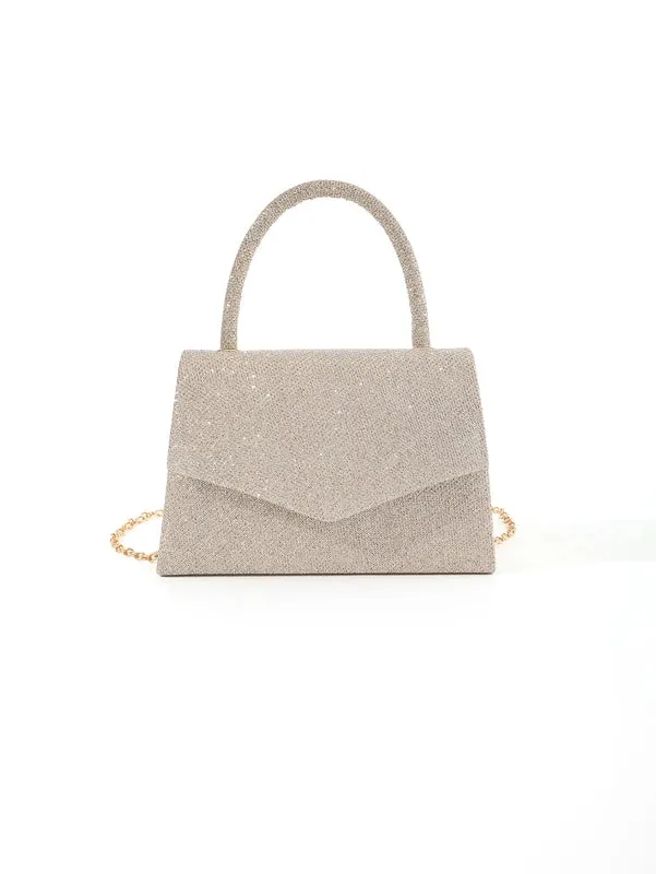 Champagne Silver Polyester Solid Color Square Evening Bags