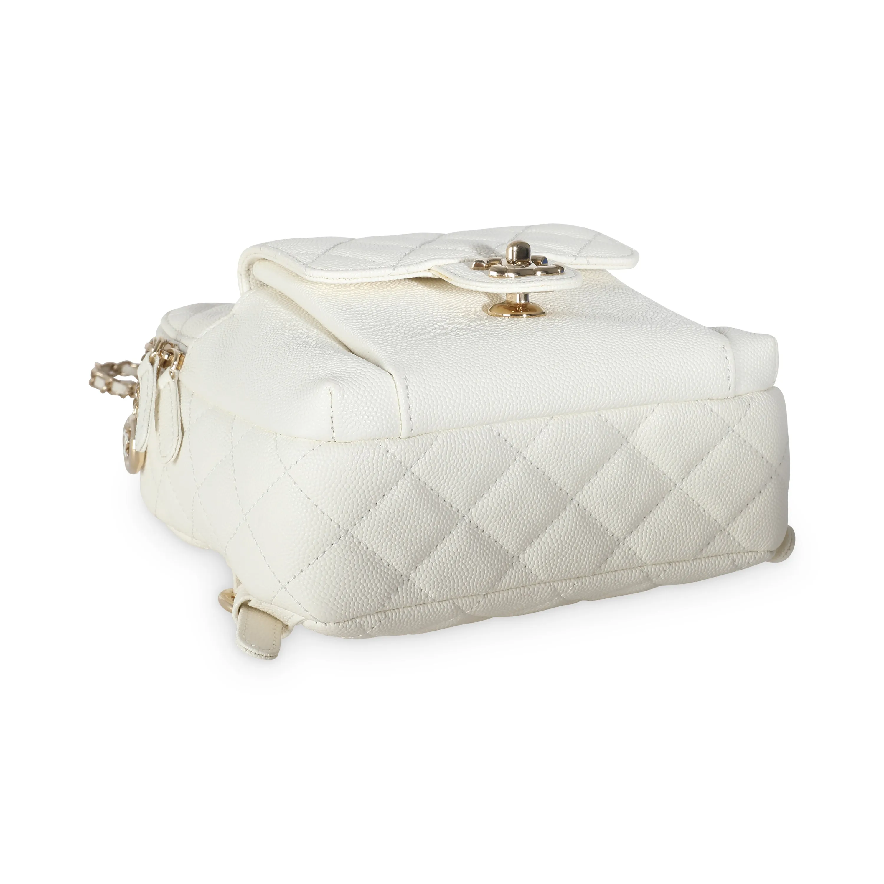 CHANEL White Quilted Caviar Small CC Day Backpack