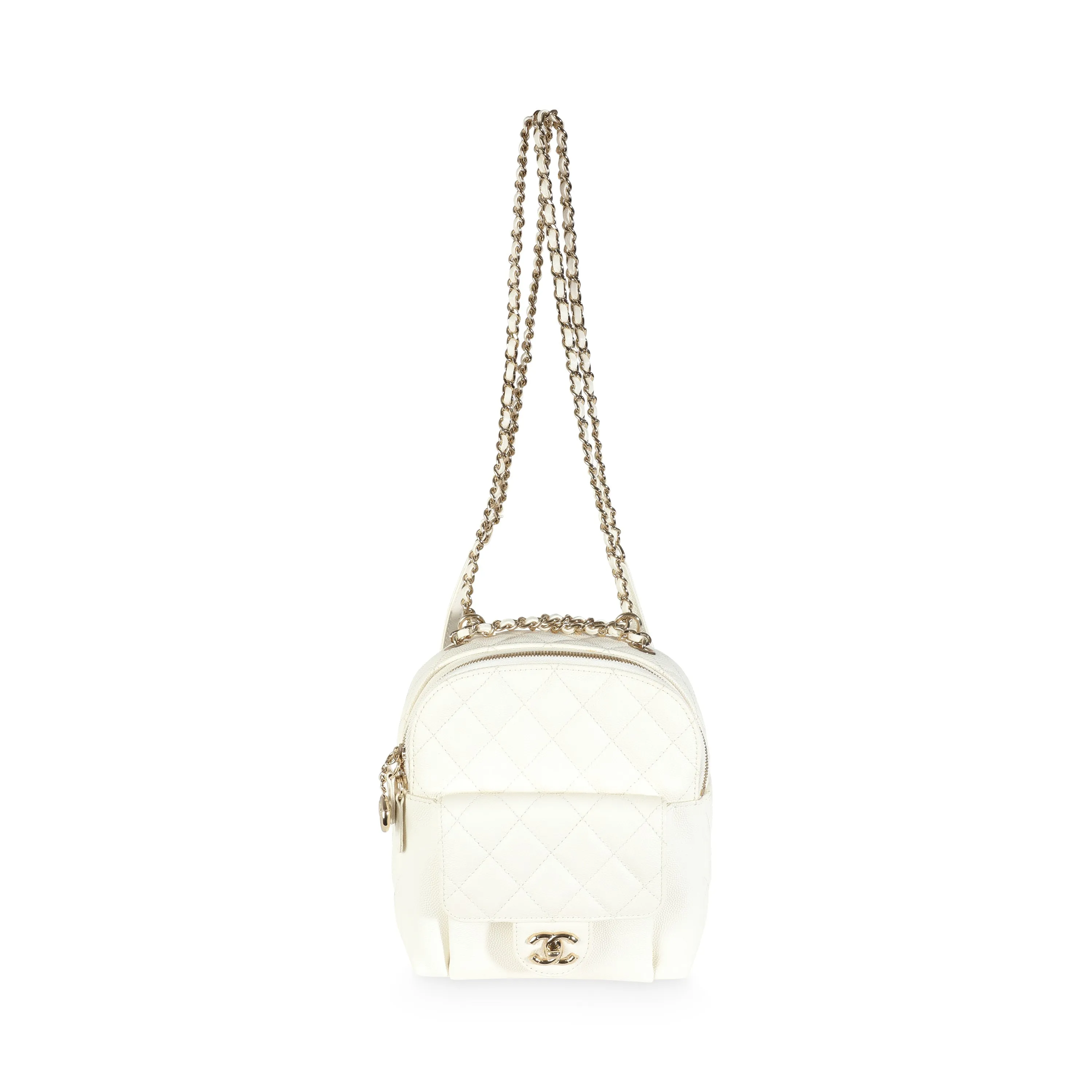 CHANEL White Quilted Caviar Small CC Day Backpack