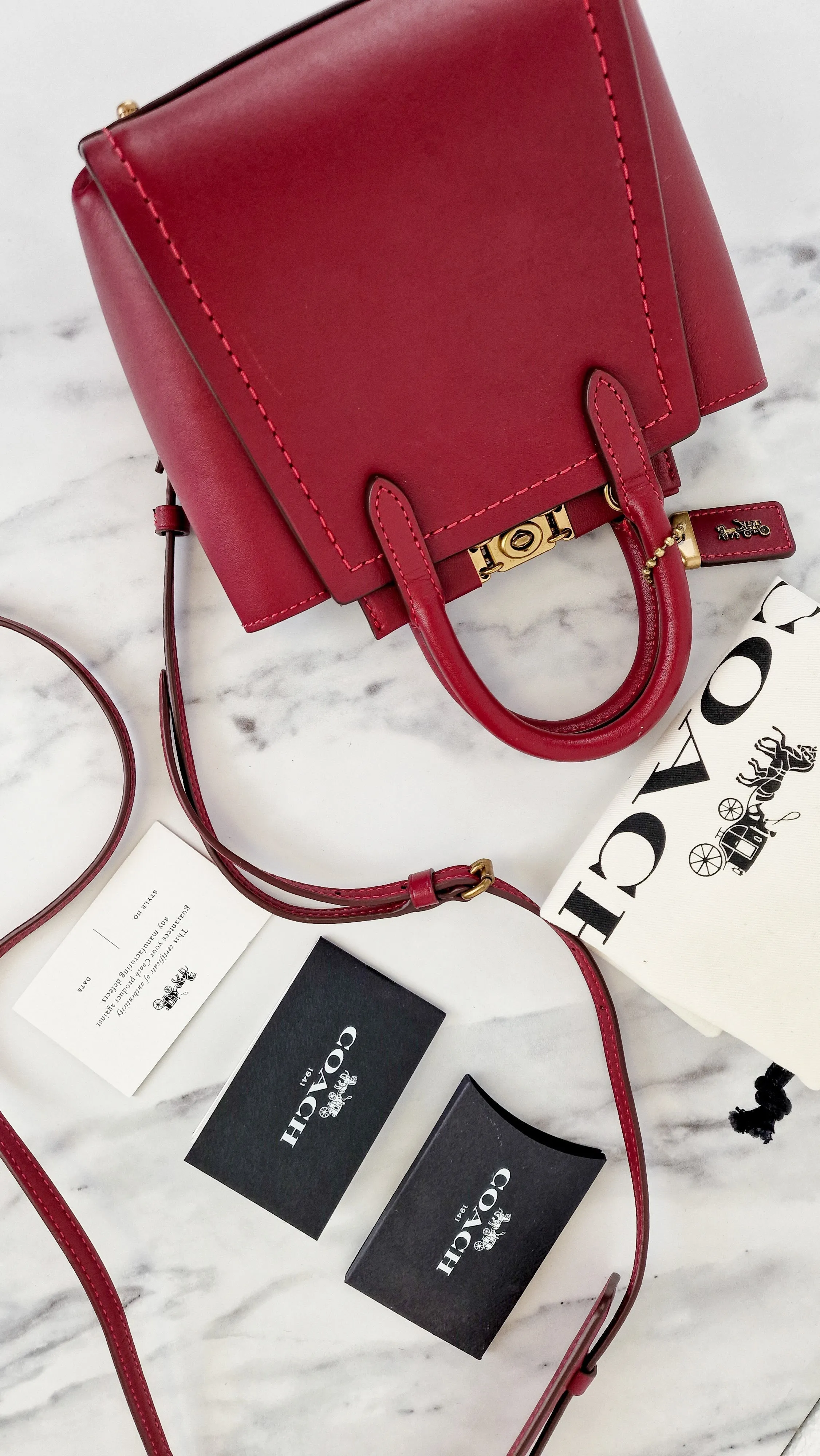 Coach 1941 Troupe Tote 16 in Deep Red Smooth Leather - Crossbody Mini Bag Handbag - Coach 79401