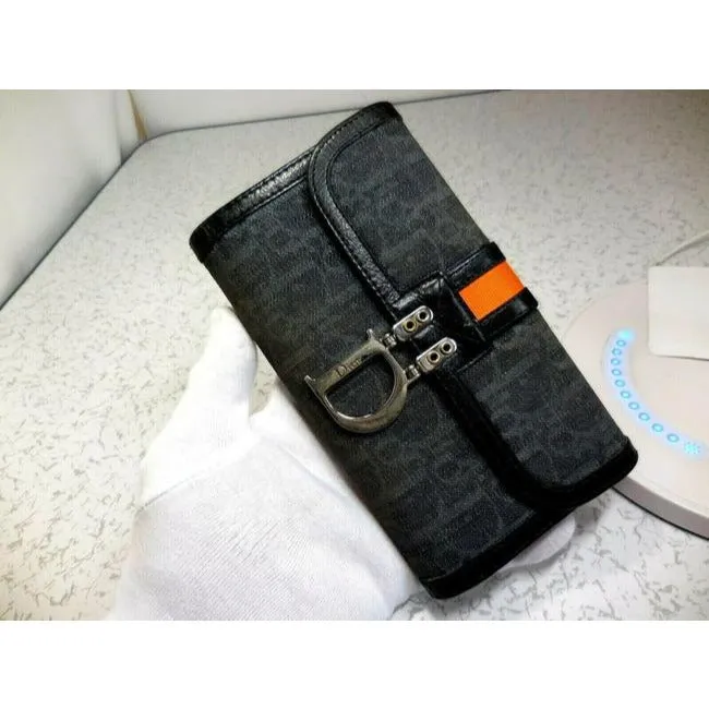 Dior black & grey trotter print XL wallet w orange
