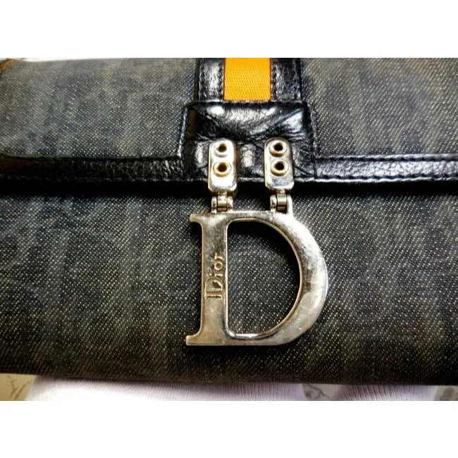Dior black & grey trotter print XL wallet w orange