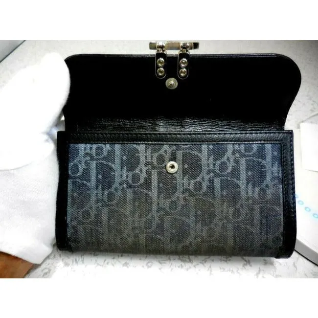 Dior black & grey trotter print XL wallet w orange
