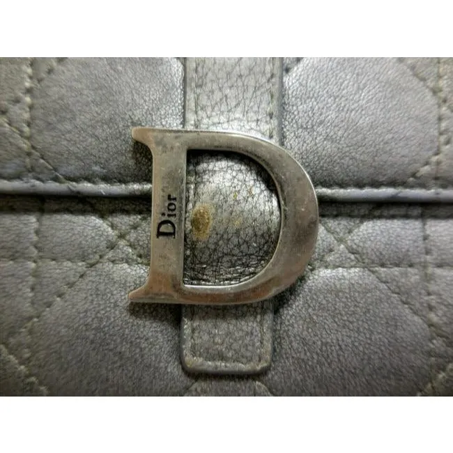 Dior Quilted Silver Leather With Muted Chrome Accents Xl Lady Cannage Miss Continental Checkbook Wallet