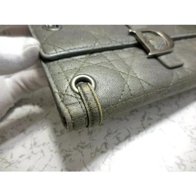 Dior Quilted Silver Leather With Muted Chrome Accents Xl Lady Cannage Miss Continental Checkbook Wallet