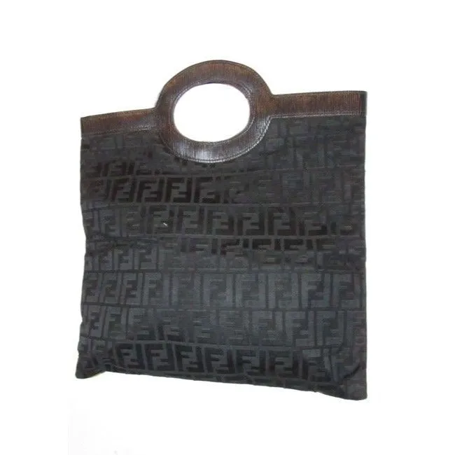 Fendi Clutch Canvasleather Top Handle Runawayporthole Toteclutch Black Zucca Print Leather And Canva