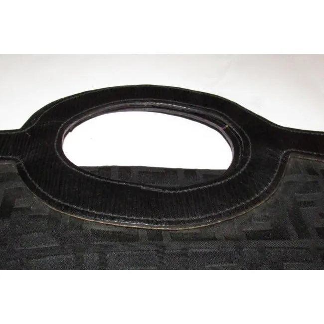 Fendi Clutch Canvasleather Top Handle Runawayporthole Toteclutch Black Zucca Print Leather And Canva