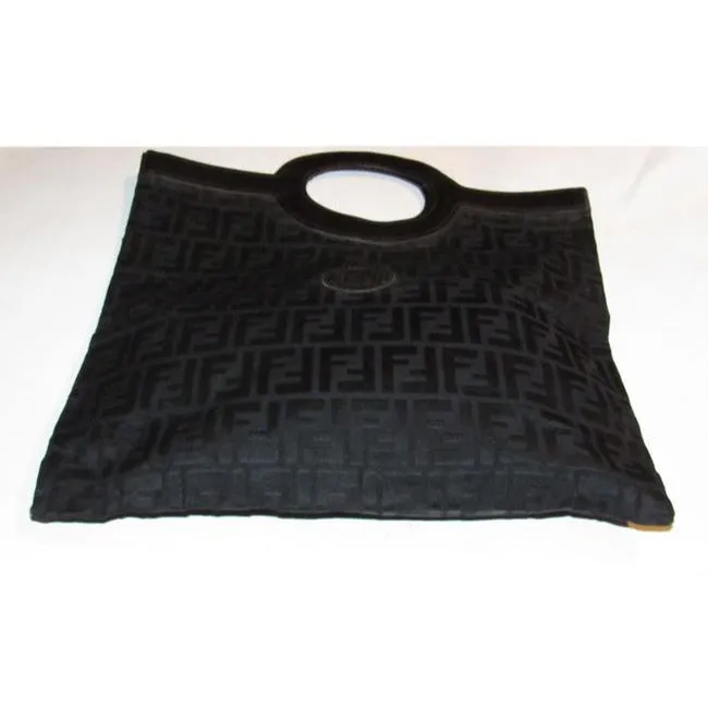 Fendi Clutch Canvasleather Top Handle Runawayporthole Toteclutch Black Zucca Print Leather And Canva
