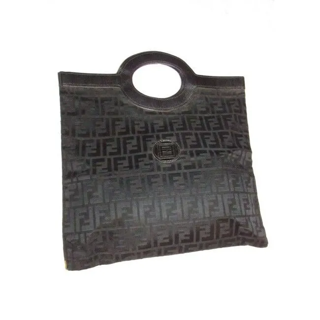 Fendi Clutch Canvasleather Top Handle Runawayporthole Toteclutch Black Zucca Print Leather And Canva