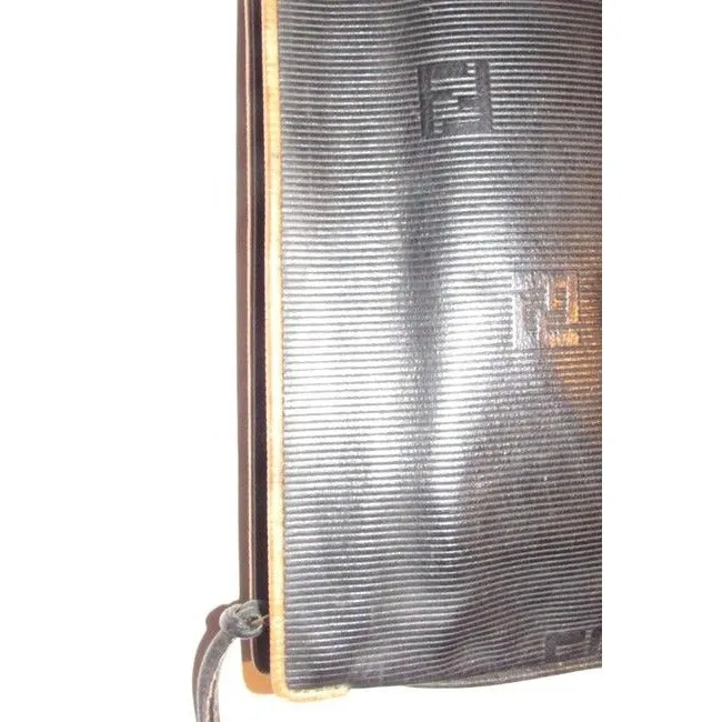 Fendi Early Sas Style Purse Black Leather With A Linear Design And Camel Trim Clutch
