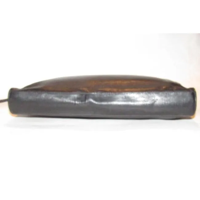 Fendi Early Sas Style Purse Black Leather With A Linear Design And Camel Trim Clutch