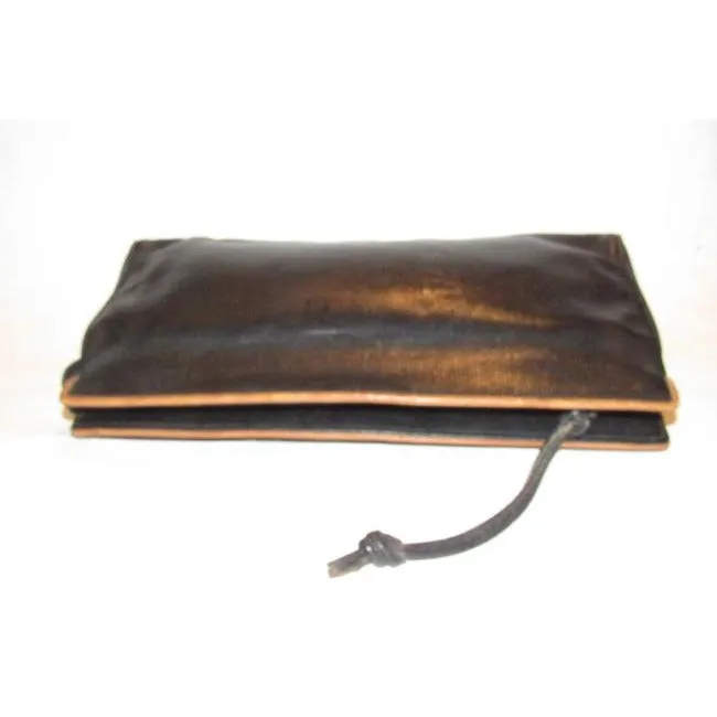 Fendi Early Sas Style Purse Black Leather With A Linear Design And Camel Trim Clutch