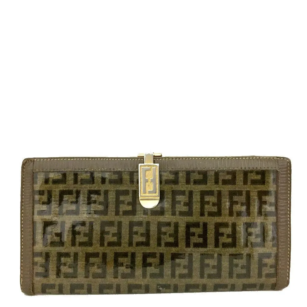 Fendi Zucchino print leather XL wallet w gold FF hinged clasp