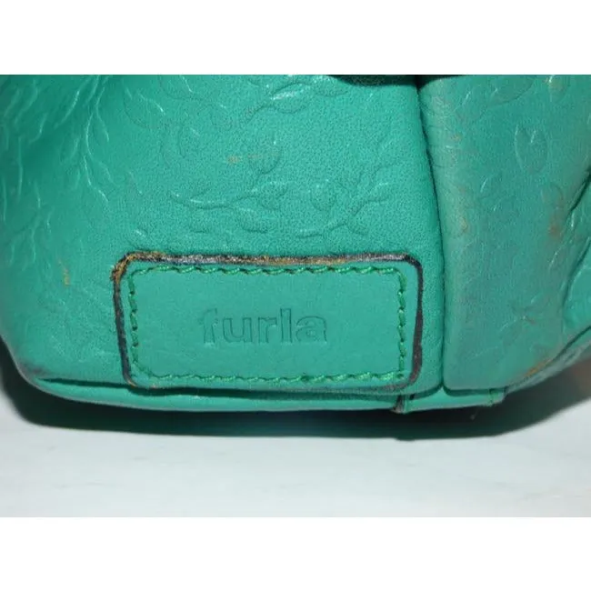 Furla Vintage Teal Floral Embossed Leather Cross Body Bag