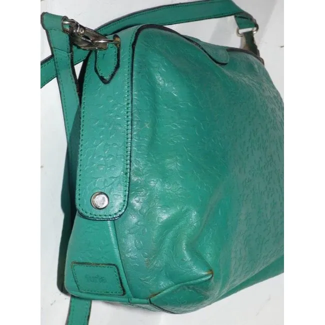 Furla Vintage Teal Floral Embossed Leather Cross Body Bag