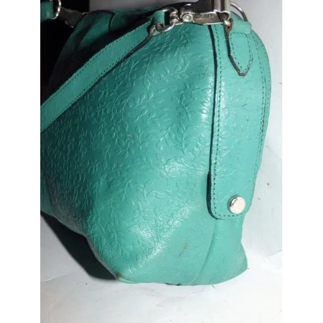 Furla Vintage Teal Floral Embossed Leather Cross Body Bag