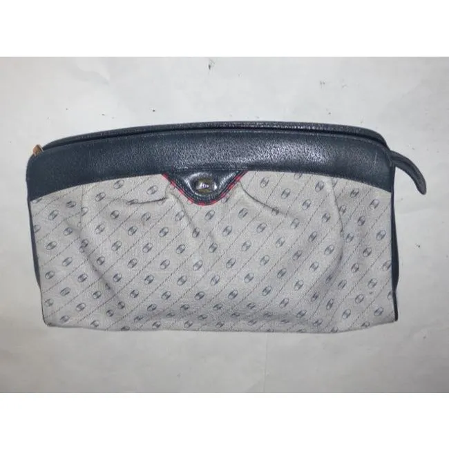 Gucci Anniversary Leather Coated Blue Link Printed Navy Leather Coated Canvas Clutch