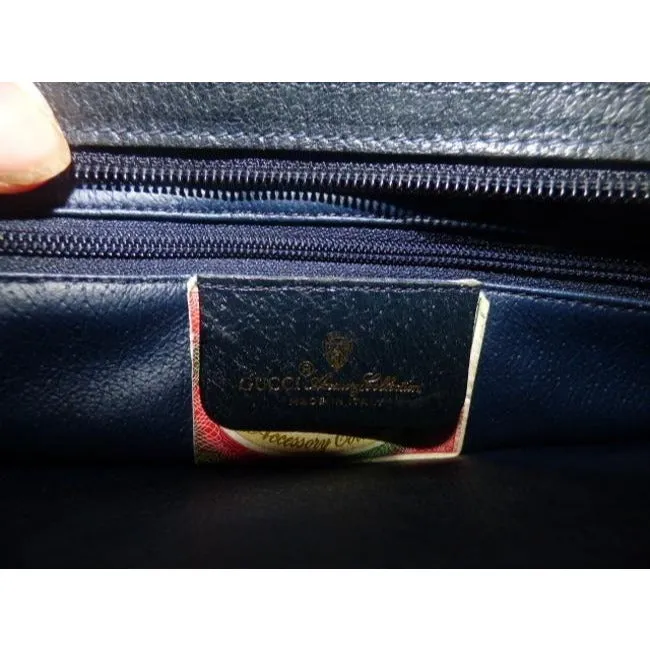 Gucci Anniversary Leather Coated Blue Link Printed Navy Leather Coated Canvas Clutch