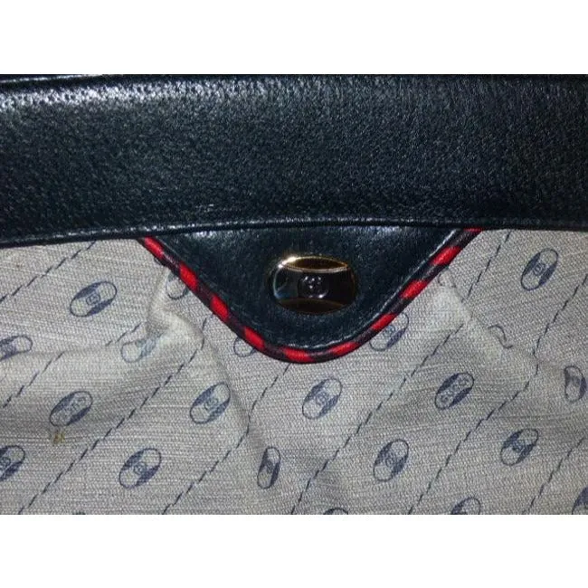 Gucci Anniversary Leather Coated Blue Link Printed Navy Leather Coated Canvas Clutch