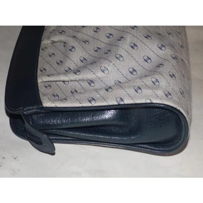 Gucci Anniversary Leather Coated Blue Link Printed Navy Leather Coated Canvas Clutch