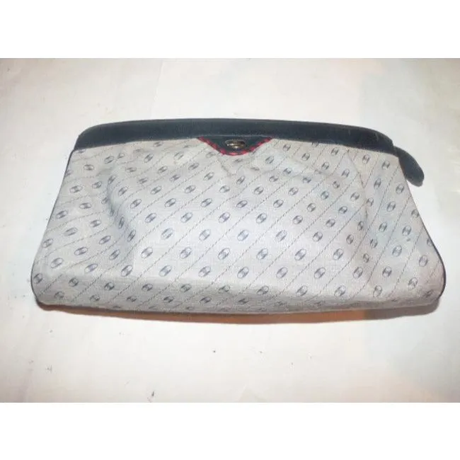 Gucci Anniversary Leather Coated Blue Link Printed Navy Leather Coated Canvas Clutch