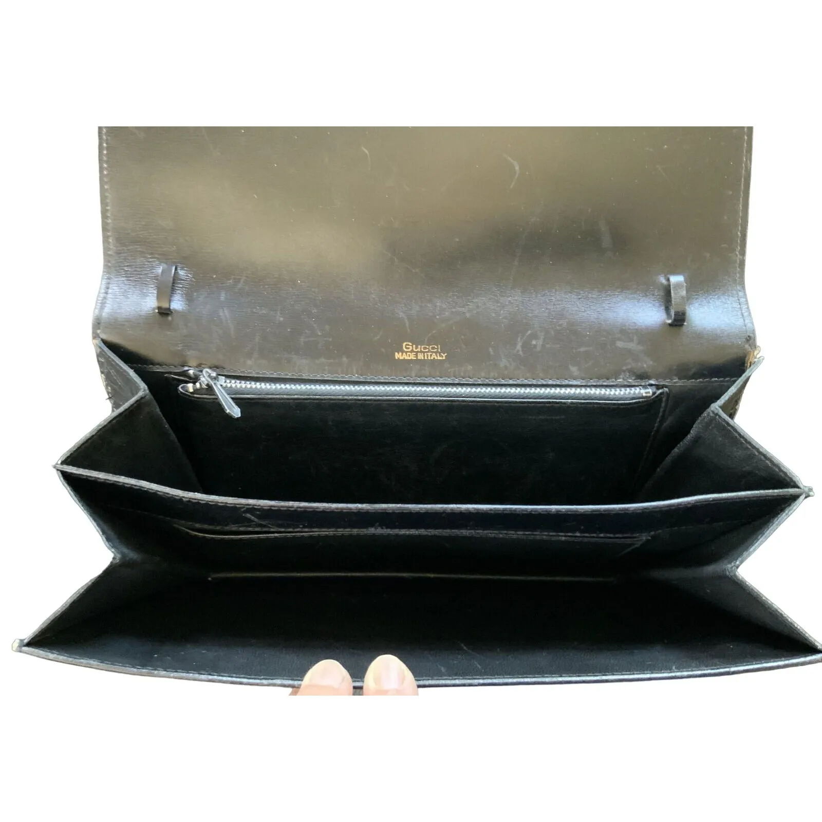 Gucci rich midnight blue lizard skin leather two-way purse