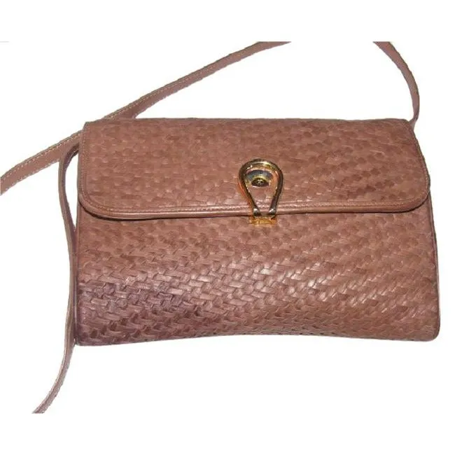 Gucci Vintage Woven And Smooth Two Way Style Purse Brown Leather Shoulder Bag