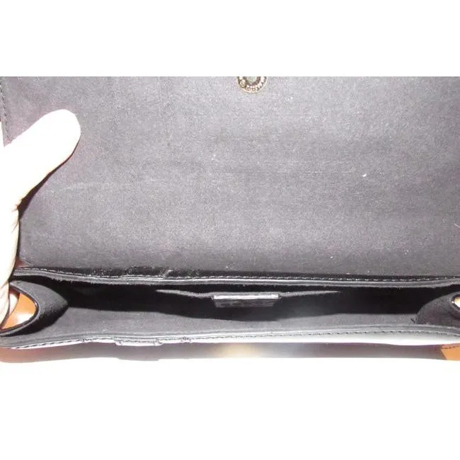 Gucci W Accent Black Patent Leathergold Bow Clutch