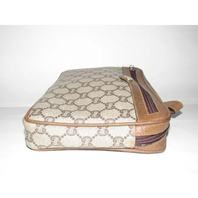 Gucci Webby Vintage Purses Brown Coated Canvas With Plus Design And Brown Leather Clutch