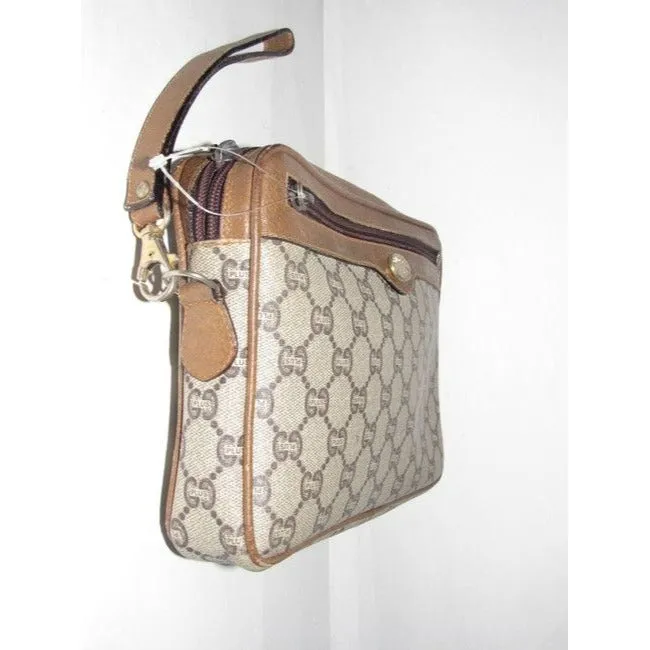 Gucci Webby Vintage Purses Brown Coated Canvas With Plus Design And Brown Leather Clutch