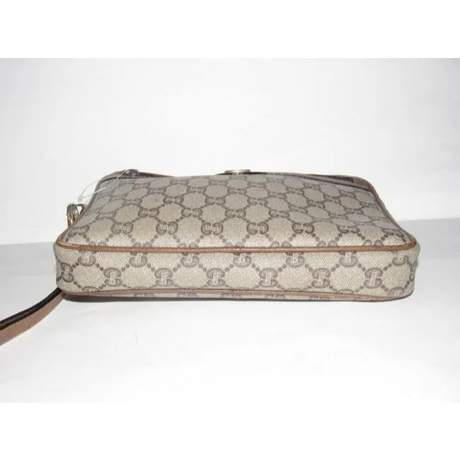 Gucci Webby Vintage Purses Brown Coated Canvas With Plus Design And Brown Leather Clutch
