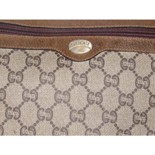 Gucci Webby Vintage Purses Brown Coated Canvas With Plus Design And Brown Leather Clutch