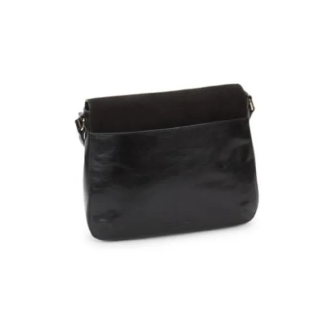 Halston Two Way Black Suede And Black Leather Cross Body Bag