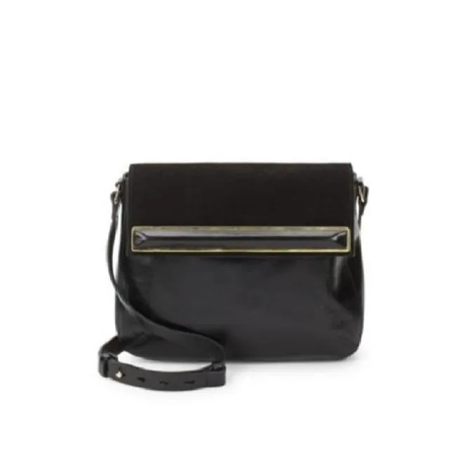 Halston Two Way Black Suede And Black Leather Cross Body Bag