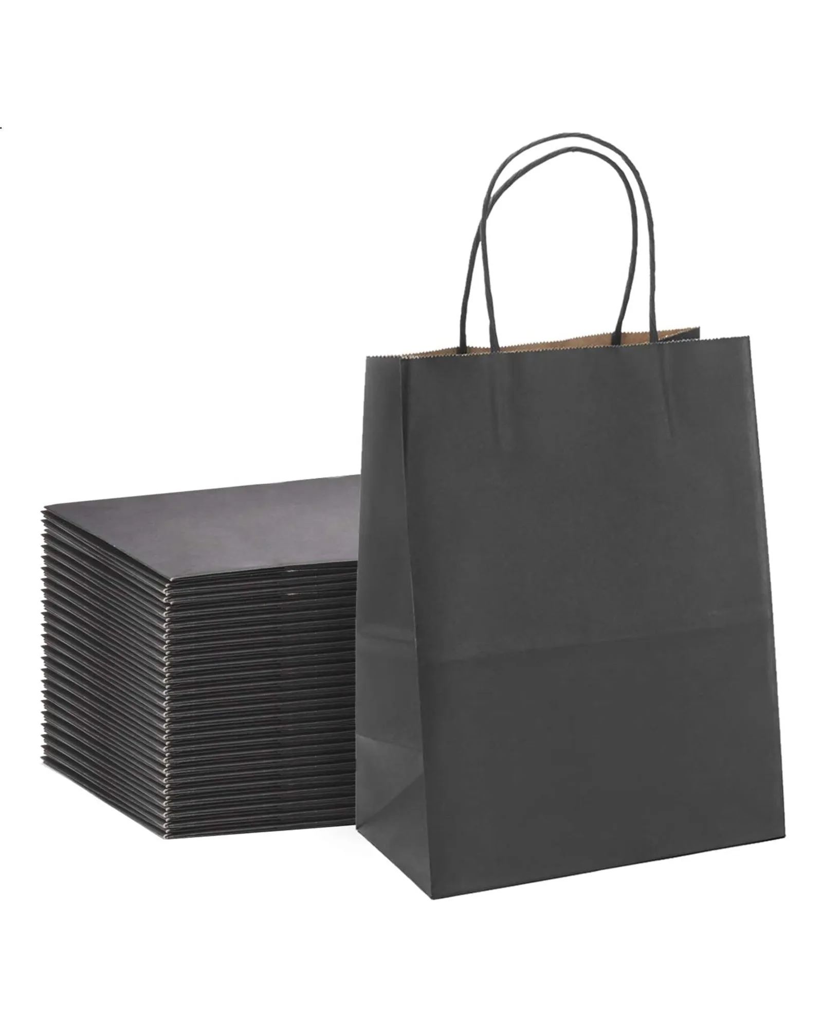 Kraft Paper Gift Bags with Handle 8" x 4" x 10" - Black Bulk Pack