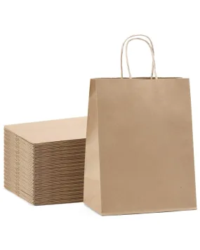 Kraft Paper Gift Bags with Handle 8" x 4" x 10" - Brown Bulk Pack