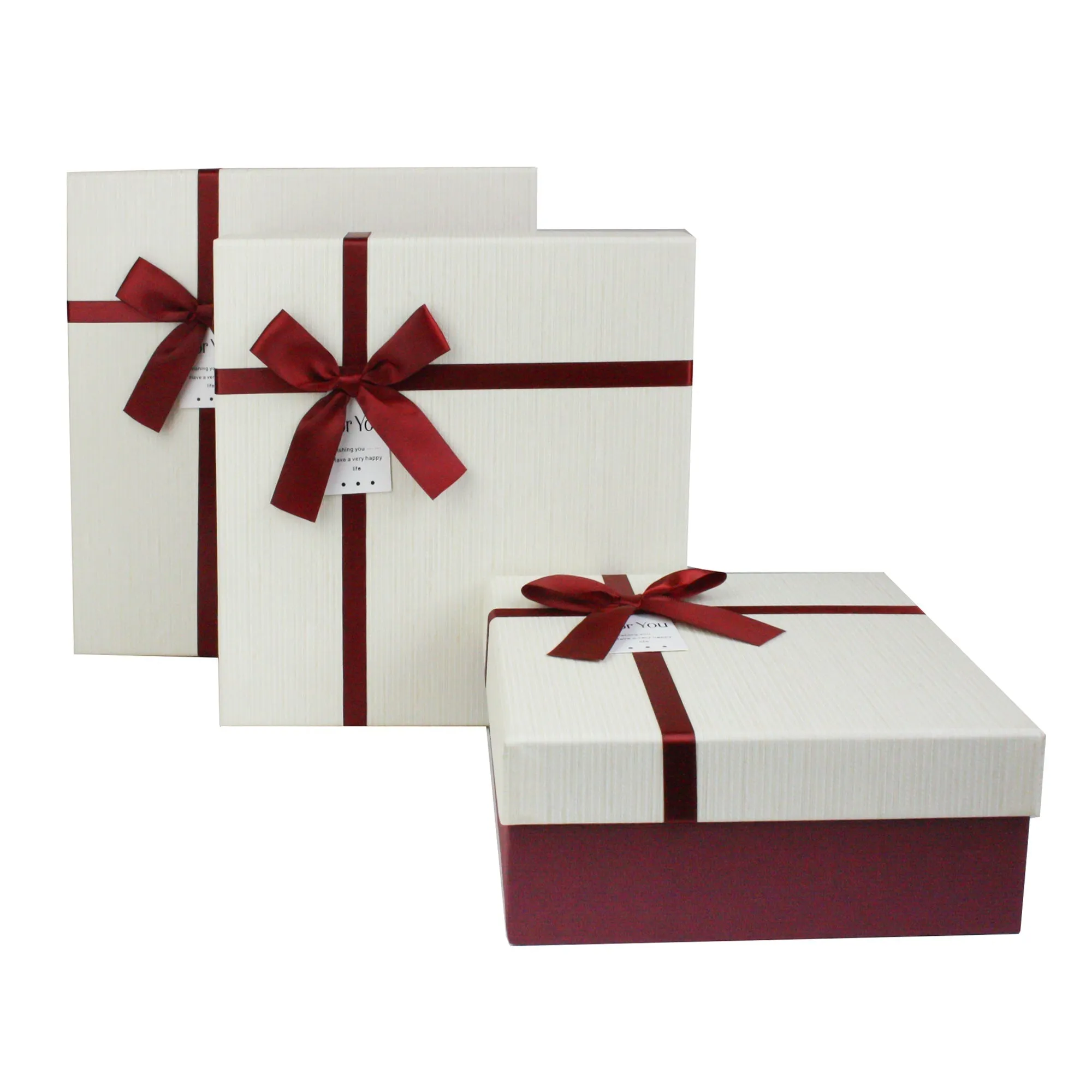Luxury Burgundy/Cream Gift Boxes - Set of 3 (Sizes Available)