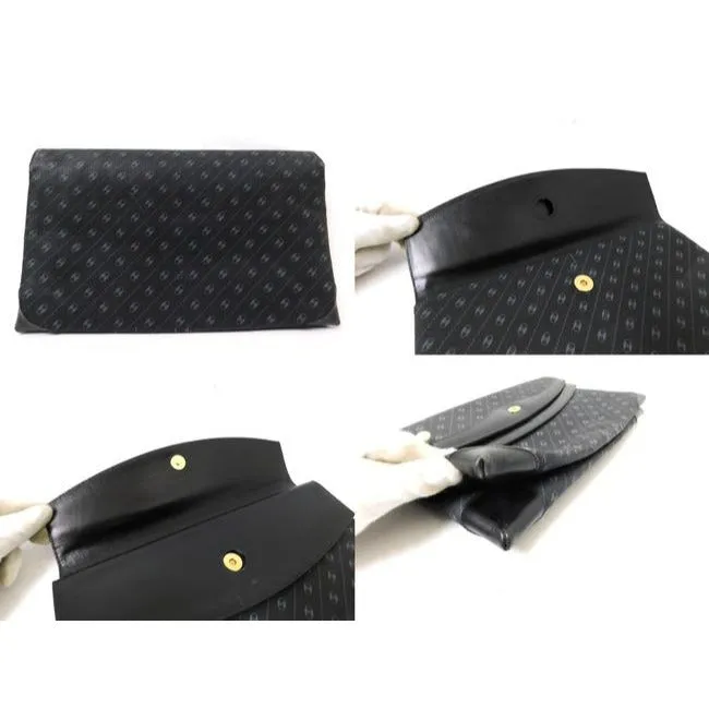 ON SALE! Gucci Vintage Purses Grey Diagonal Oval Logo Print On Black Coated Canvas And Leather
