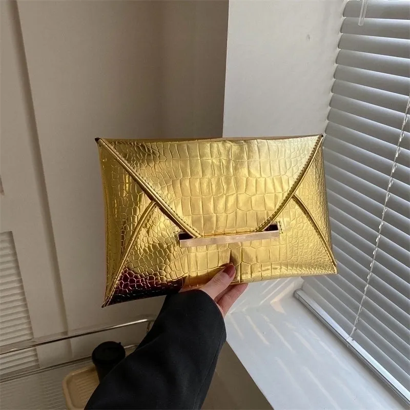 Purple Gold Silver Pu Leather Solid Color Square Evening Bags