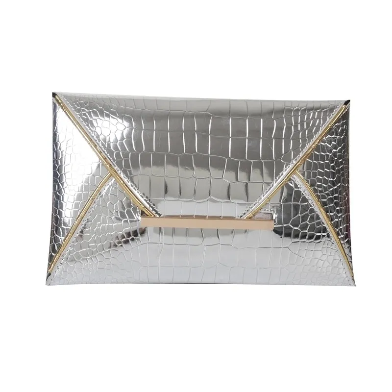 Purple Gold Silver Pu Leather Solid Color Square Evening Bags