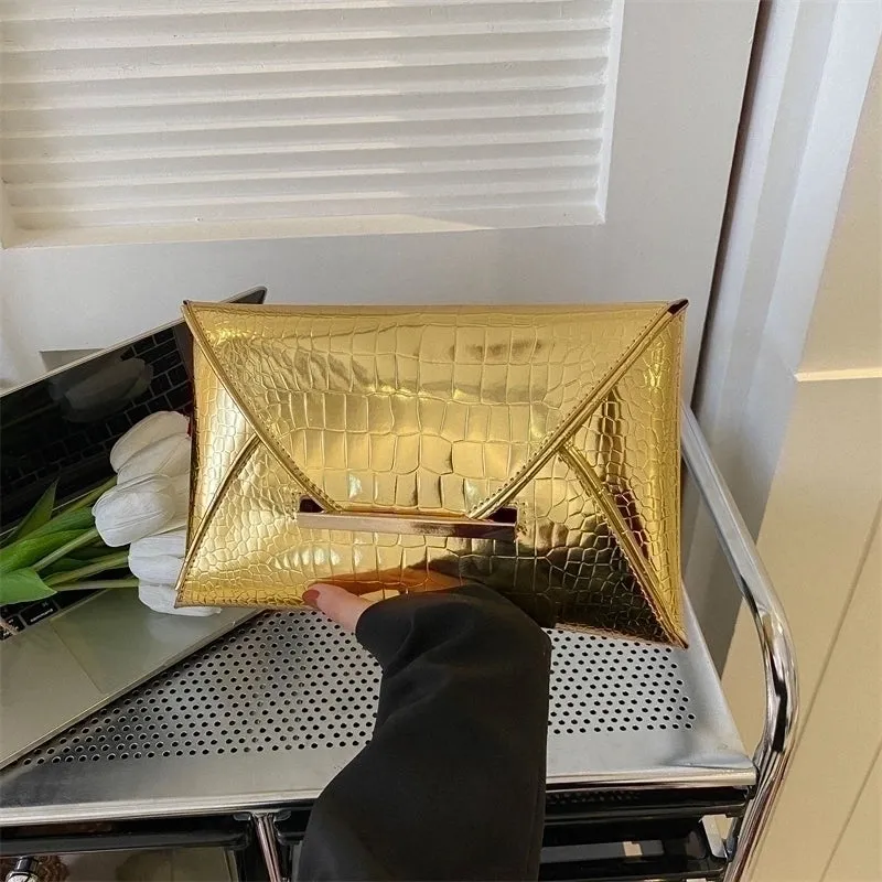 Purple Gold Silver Pu Leather Solid Color Square Evening Bags